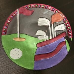 Lori Siebert For Silvestri Golf Hand Blown Art Glass Decorative Plate, EUC